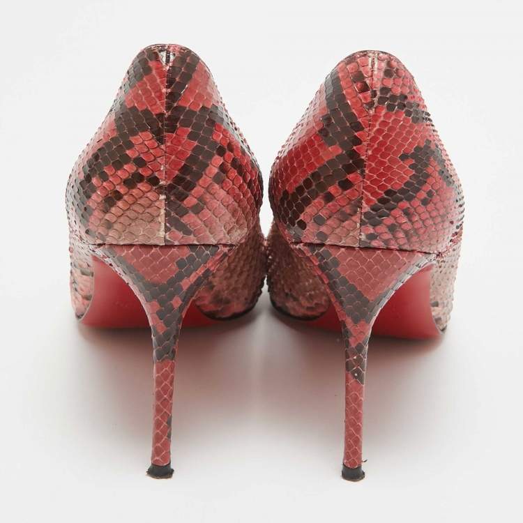 Pre Owned Christian Louboutin Pink/Brown Python Elisa Pumps Size 37
