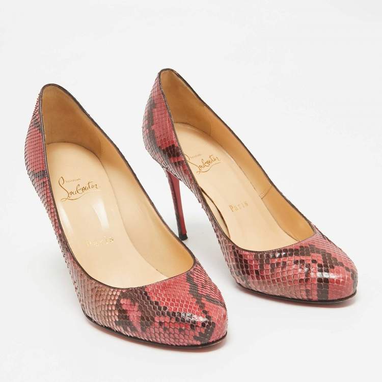 Pre Owned Christian Louboutin Pink/Brown Python Elisa Pumps Size 37