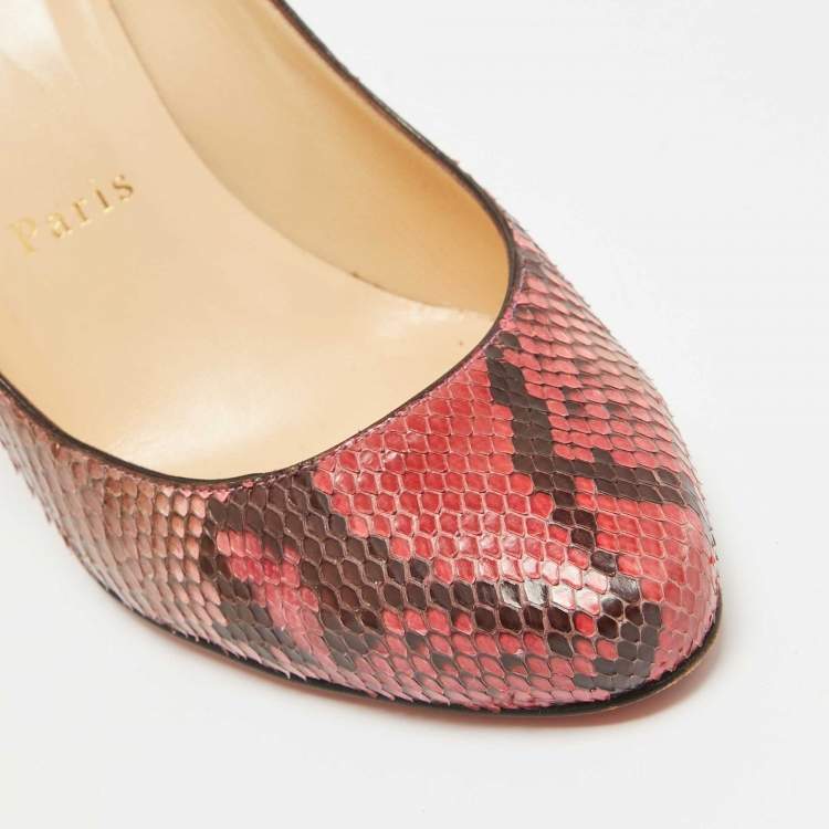 Pre Owned Christian Louboutin Pink/Brown Python Elisa Pumps Size 37
