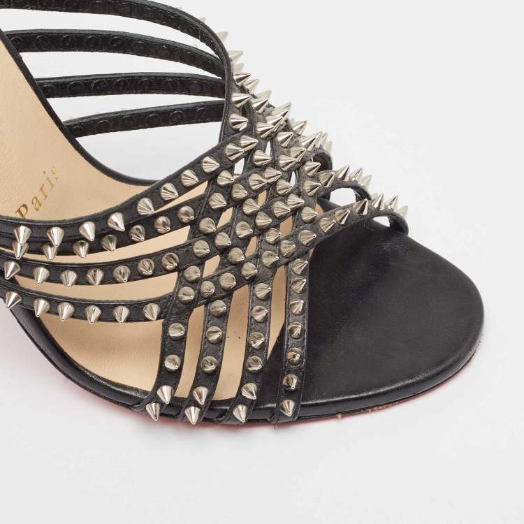 Pre Owned Christian Louboutin Black Leather Martha Spike Sandals Size 38