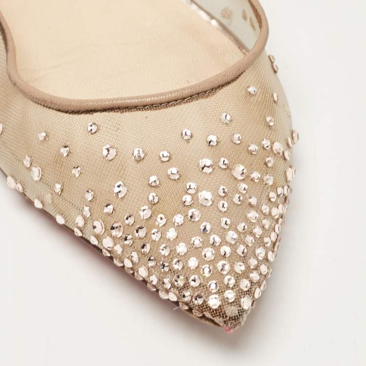 Pre Owned Christian Louboutin Gold Glitter and Mesh Follies Strass Ballet Flats Size 37