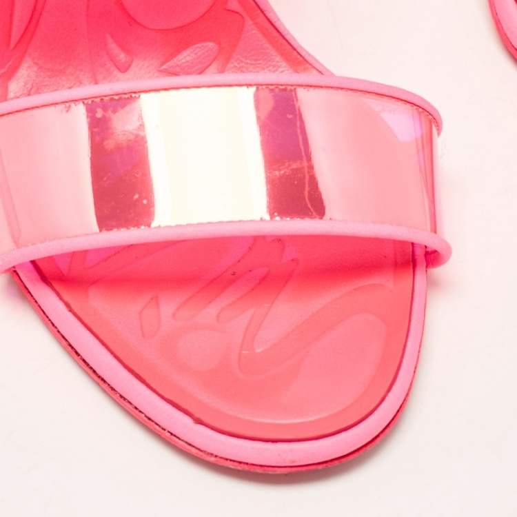 Pre Owned Christian Louboutin Neon Pink Leather and Duniss Ankle Strap Sandals Size 39