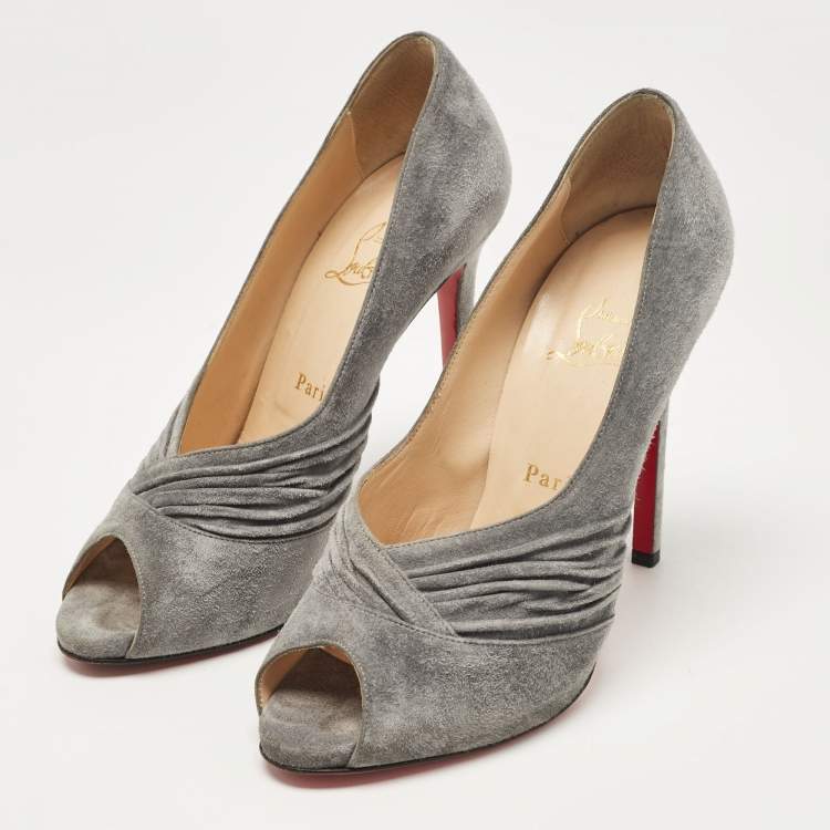 مملوكة مسبقًا Christian Louboutin Grey Suede Lady Gres Peep Toe Pumps Size 38.5