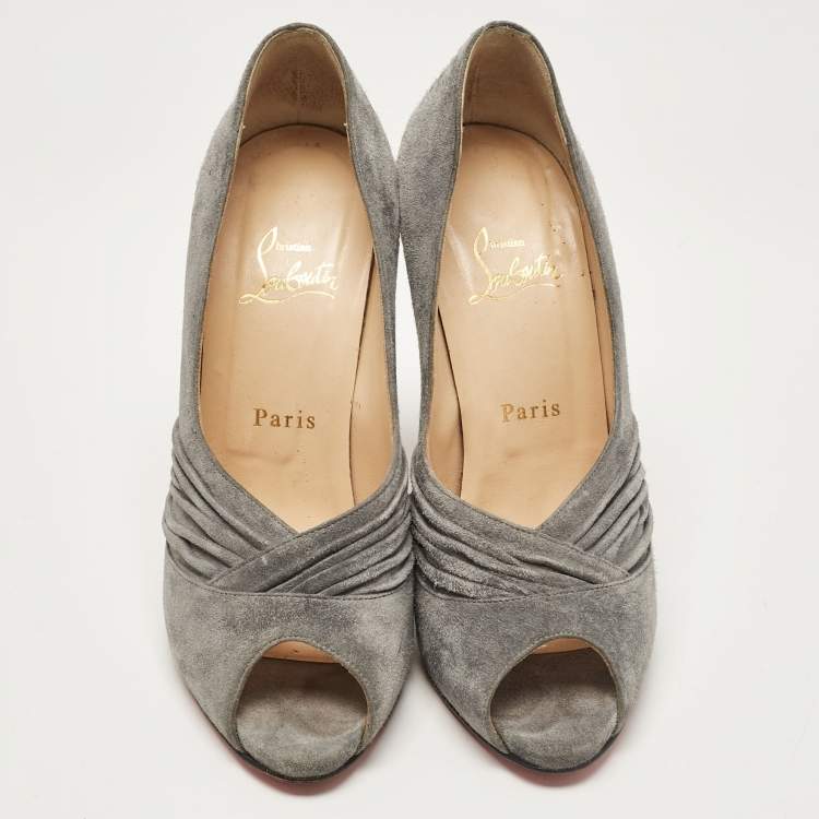 مملوكة مسبقًا Christian Louboutin Grey Suede Lady Gres Peep Toe Pumps Size 38.5