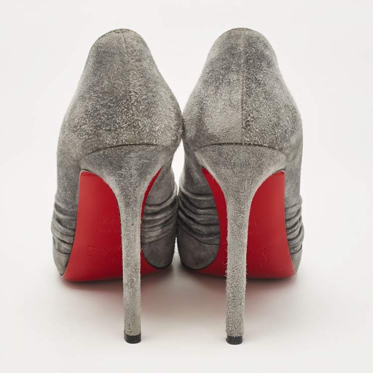 مملوكة مسبقًا Christian Louboutin Grey Suede Lady Gres Peep Toe Pumps Size 38.5