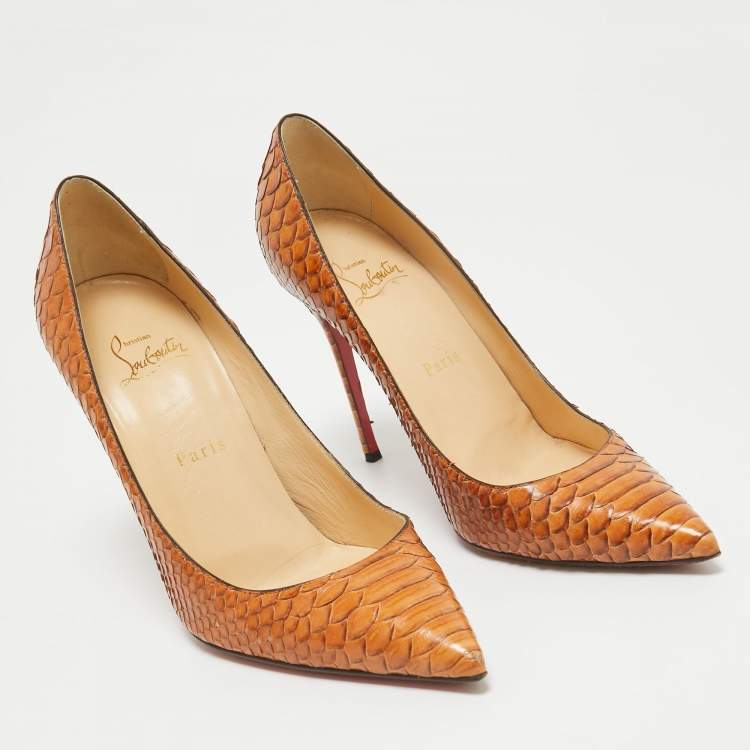 Pre Owned Christian Louboutin Brown Python Leather So Kate Pumps Size 38