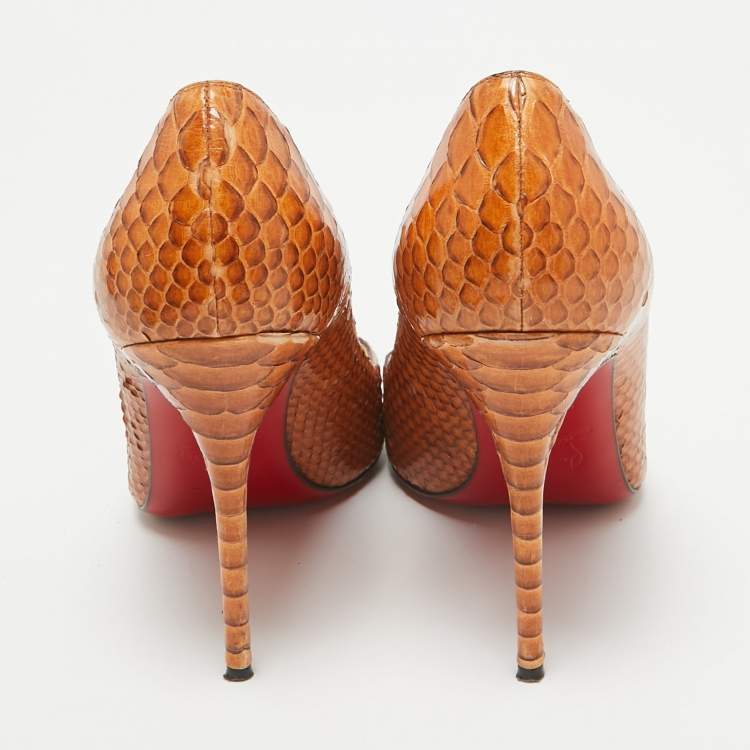 Pre Owned Christian Louboutin Brown Python Leather So Kate Pumps Size 38