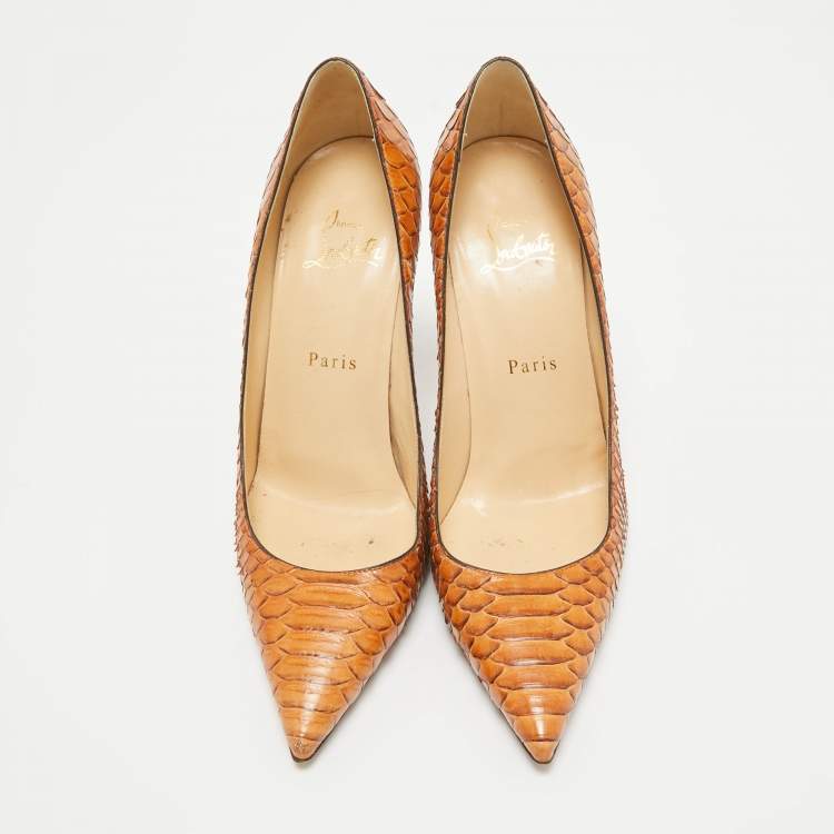 Pre Owned Christian Louboutin Brown Python Leather So Kate Pumps Size 38