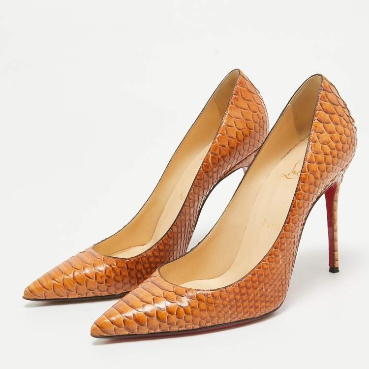 Pre Owned Christian Louboutin Brown Python Leather So Kate Pumps Size 38