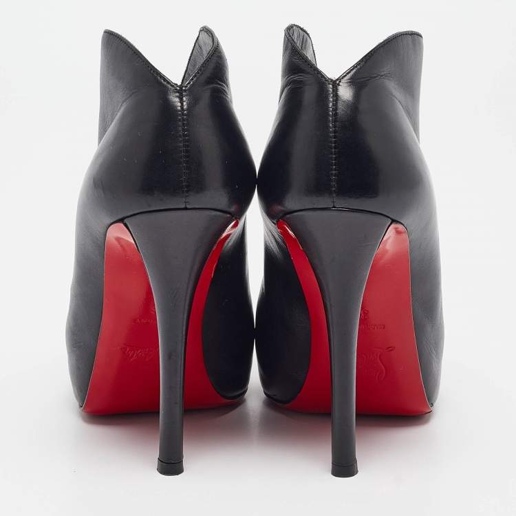 Pre Owned Christian Louboutin Black Leather Chester Fille Ankle Length Boots Size 36
