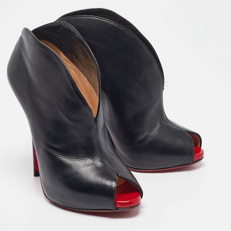 Pre Owned Christian Louboutin Black Leather Chester Fille Ankle Length Boots Size 36