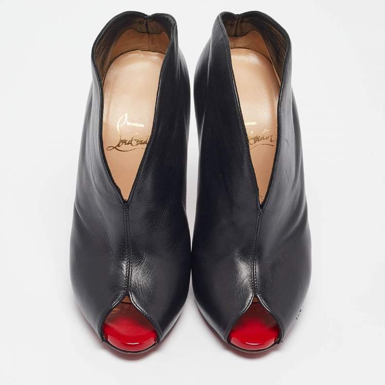 Pre Owned Christian Louboutin Black Leather Chester Fille Ankle Length Boots Size 36