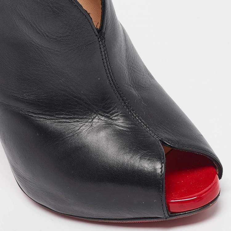 Pre Owned Christian Louboutin Black Leather Chester Fille Ankle Length Boots Size 36