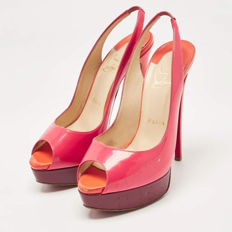 Pre Owned Christian Louboutin Pink Patent Leather Lady Peep Slingback Pumps Size 37