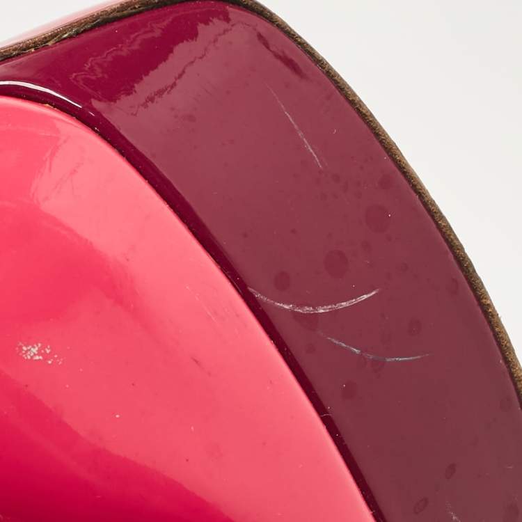 Pre Owned Christian Louboutin Pink Patent Leather Lady Peep Slingback Pumps Size 37