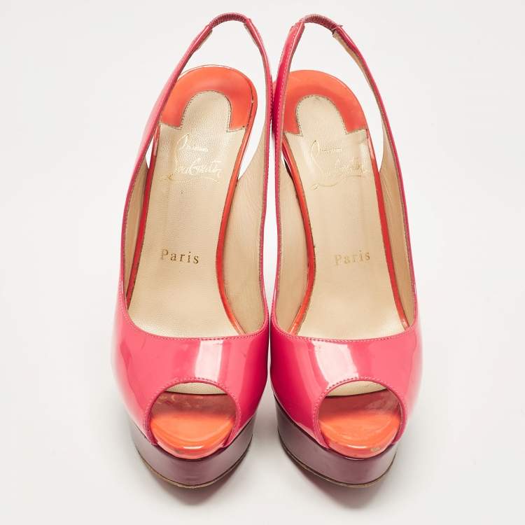 Pre Owned Christian Louboutin Pink Patent Leather Lady Peep Slingback Pumps Size 37