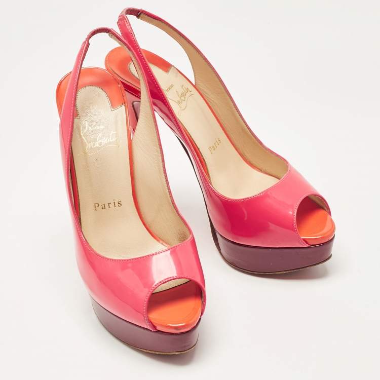 Pre Owned Christian Louboutin Pink Patent Leather Lady Peep Slingback Pumps Size 37