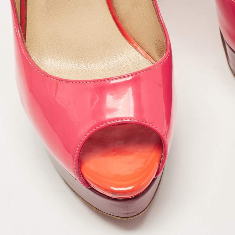 Pre Owned Christian Louboutin Pink Patent Leather Lady Peep Slingback Pumps Size 37