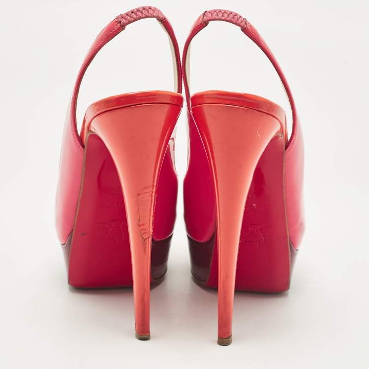 Pre Owned Christian Louboutin Pink Patent Leather Lady Peep Slingback Pumps Size 37