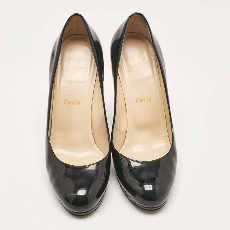 Pre Owned Christian Louboutin Black Patent Leather Simple Pumps Size 37