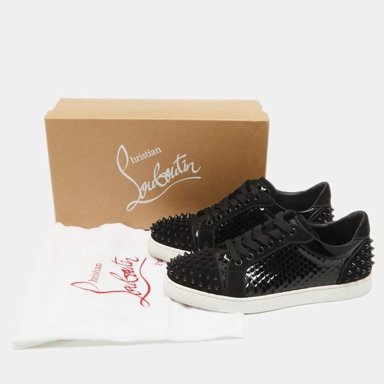 Pre Owned Christian Louboutin Black Embossed Patent Leather and Suede Vieira 2 Sneakers Size 40.5