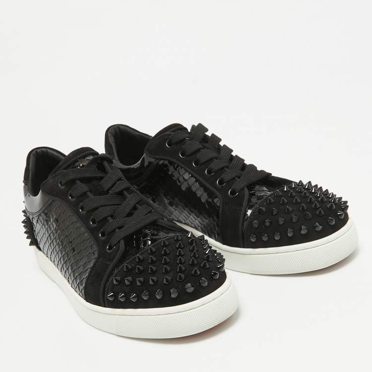 Pre Owned Christian Louboutin Black Embossed Patent Leather and Suede Vieira 2 Sneakers Size 40.5