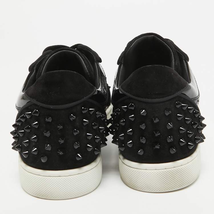 Pre Owned Christian Louboutin Black Embossed Patent Leather and Suede Vieira 2 Sneakers Size 40.5