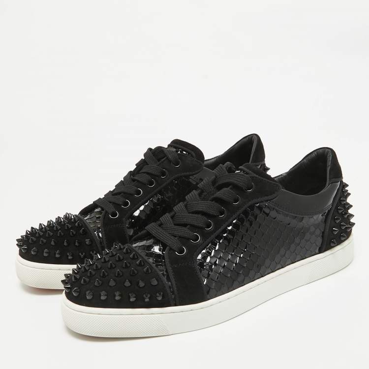 Pre Owned Christian Louboutin Black Embossed Patent Leather and Suede Vieira 2 Sneakers Size 40.5