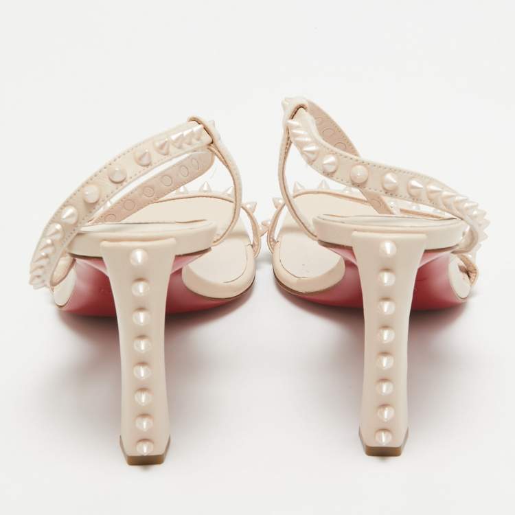 Pre Owned Christian Louboutin Beige Leather Rosa Spike Ankle Strap Sandals 37.5