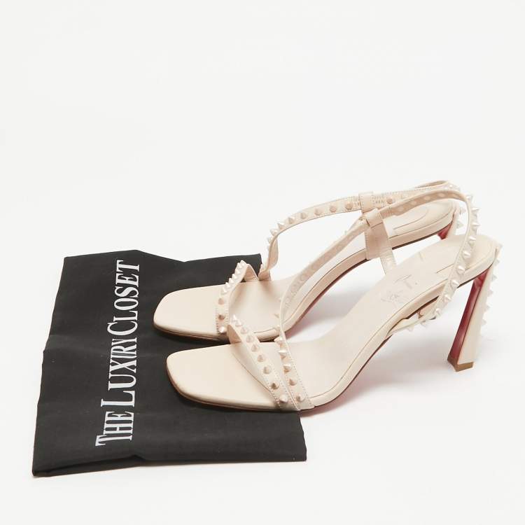 Pre Owned Christian Louboutin Beige Leather Rosa Spike Ankle Strap Sandals 37.5