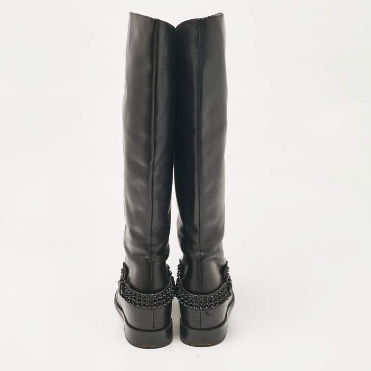 Pre Owned Christian Louboutin Black Leather Egoutina Knee Length Boots Size 40