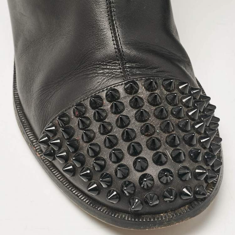 Pre Owned Christian Louboutin Black Leather Egoutina Knee Length Boots Size 40