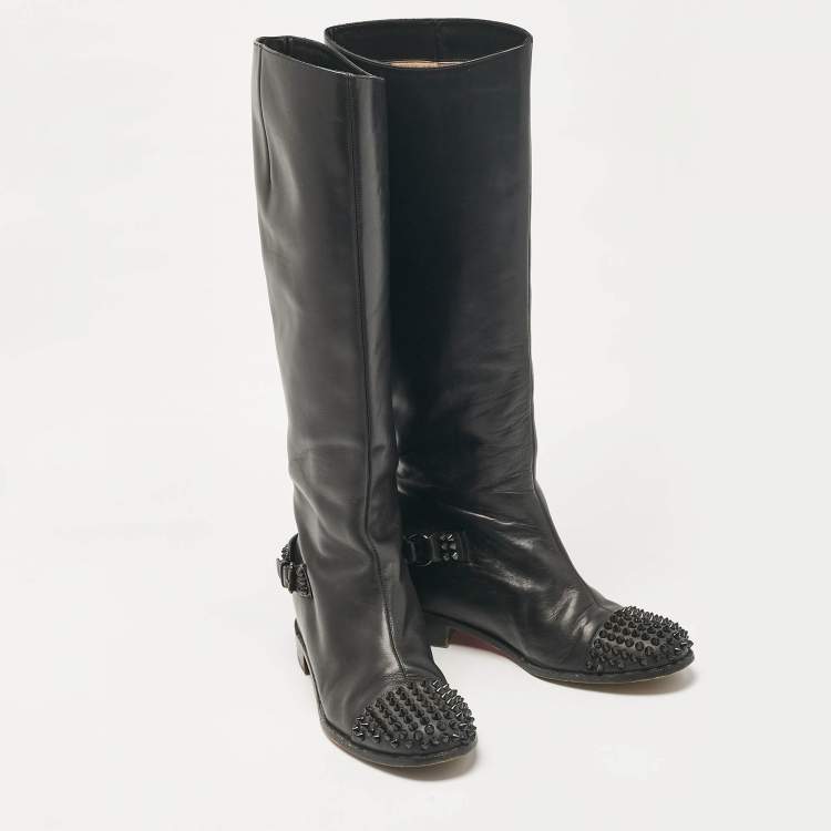 Pre Owned Christian Louboutin Black Leather Egoutina Knee Length Boots Size 40