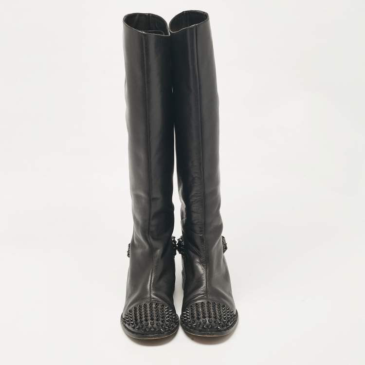Pre Owned Christian Louboutin Black Leather Egoutina Knee Length Boots Size 40