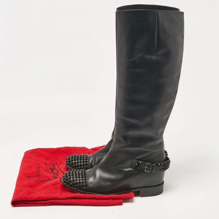 Pre Owned Christian Louboutin Black Leather Egoutina Knee Length Boots Size 40