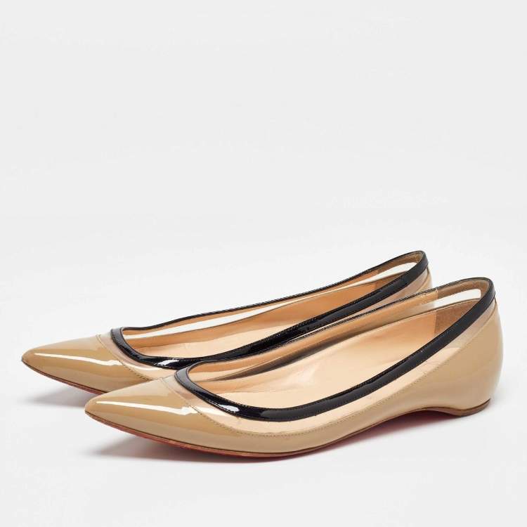 Pre Owned Christian Louboutin Beige/Black Patent Leather and PVC Paulina Ballet Flats Size 36