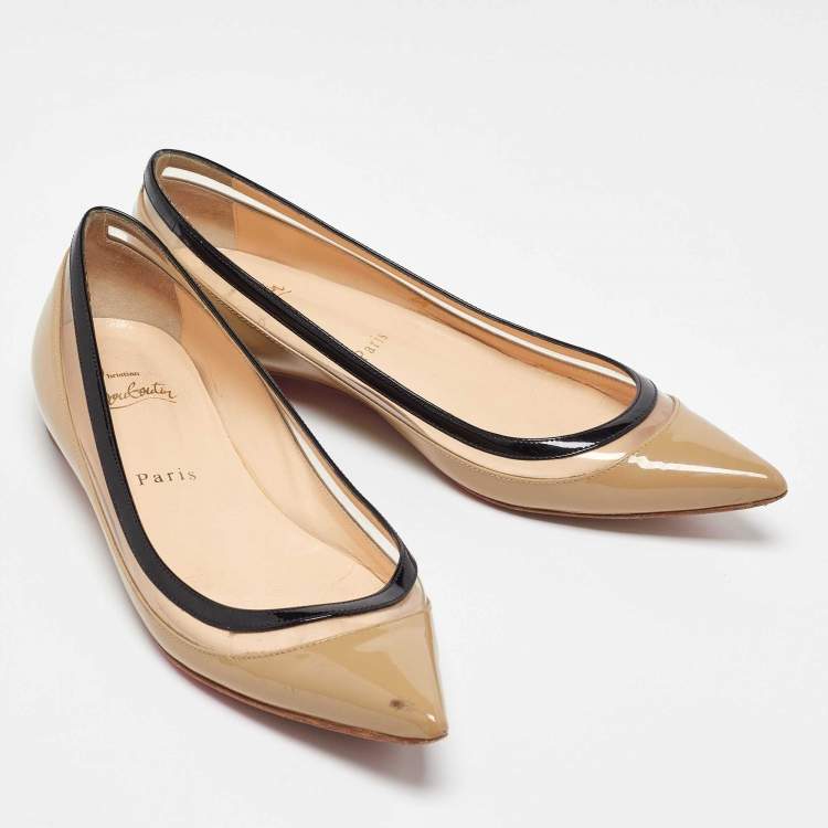 Pre Owned Christian Louboutin Beige/Black Patent Leather and PVC Paulina Ballet Flats Size 36