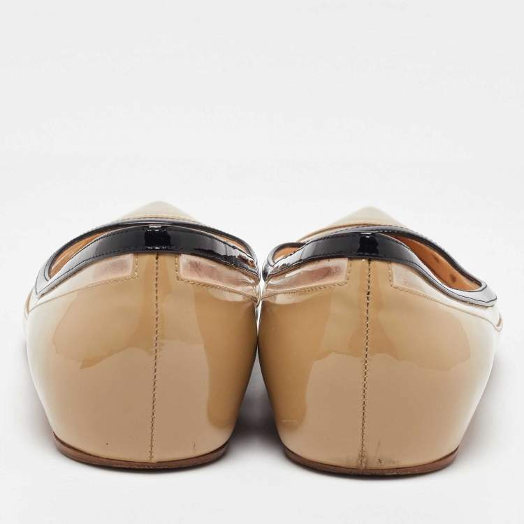 Pre Owned Christian Louboutin Beige/Black Patent Leather and PVC Paulina Ballet Flats Size 36