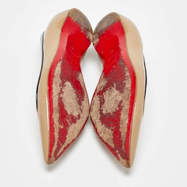 Pre Owned Christian Louboutin Beige/Black Patent Leather and PVC Paulina Ballet Flats Size 36