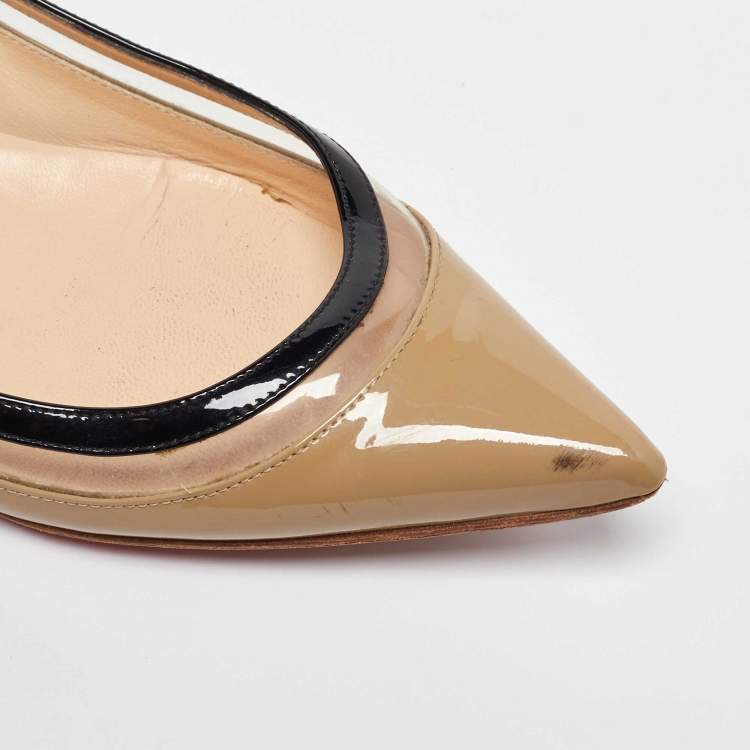 Pre Owned Christian Louboutin Beige/Black Patent Leather and PVC Paulina Ballet Flats Size 36