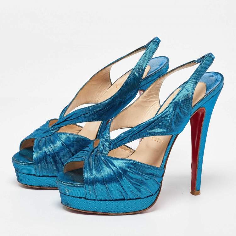 Pre Owned Christian Louboutin Blue Satin Pour Monsieur Slingback Platform Sandals Size 36
