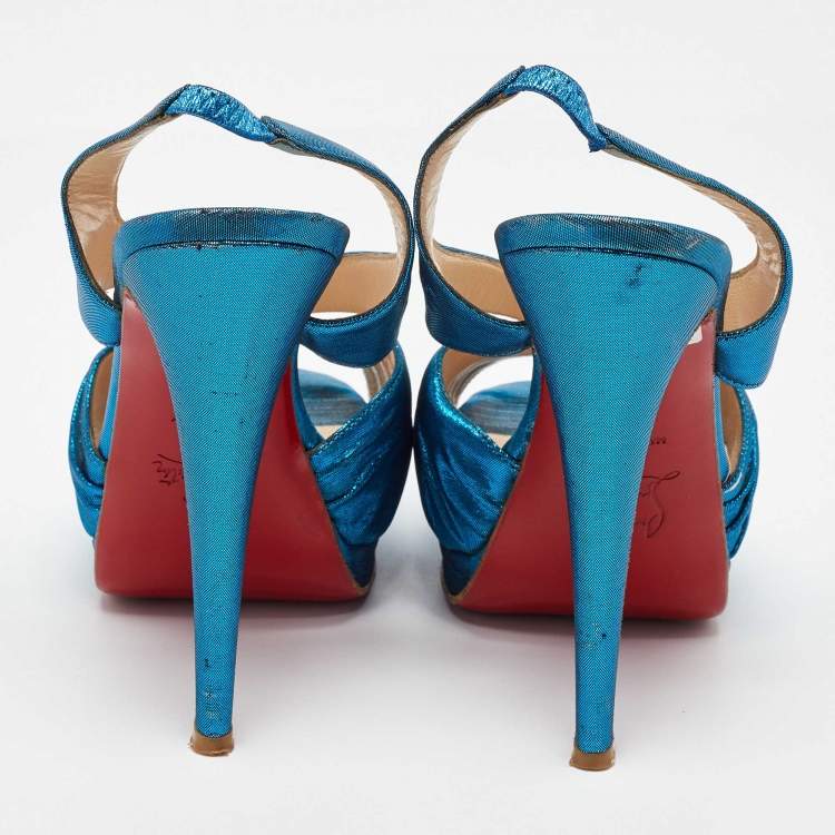Pre Owned Christian Louboutin Blue Satin Pour Monsieur Slingback Platform Sandals Size 36