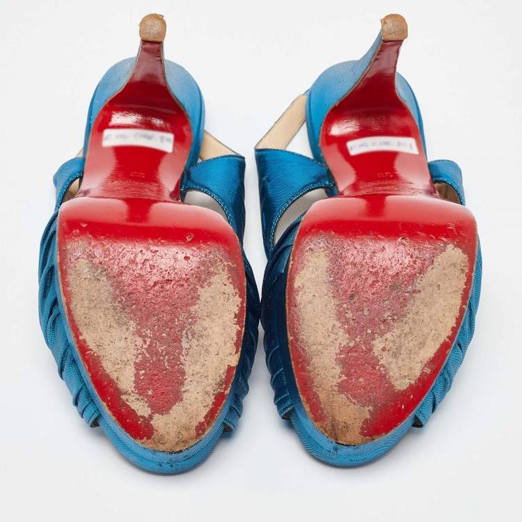 Pre Owned Christian Louboutin Blue Satin Pour Monsieur Slingback Platform Sandals Size 36