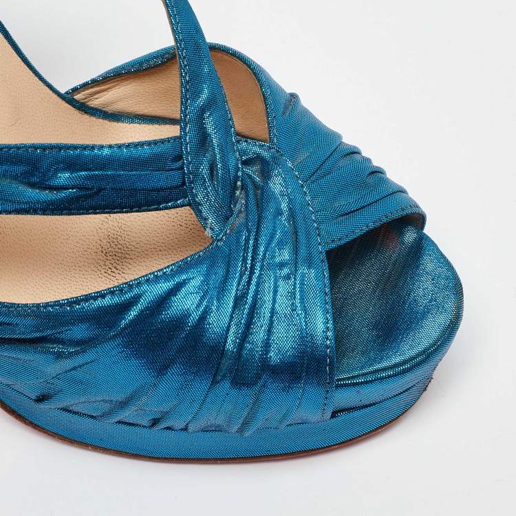 Pre Owned Christian Louboutin Blue Satin Pour Monsieur Slingback Platform Sandals Size 36