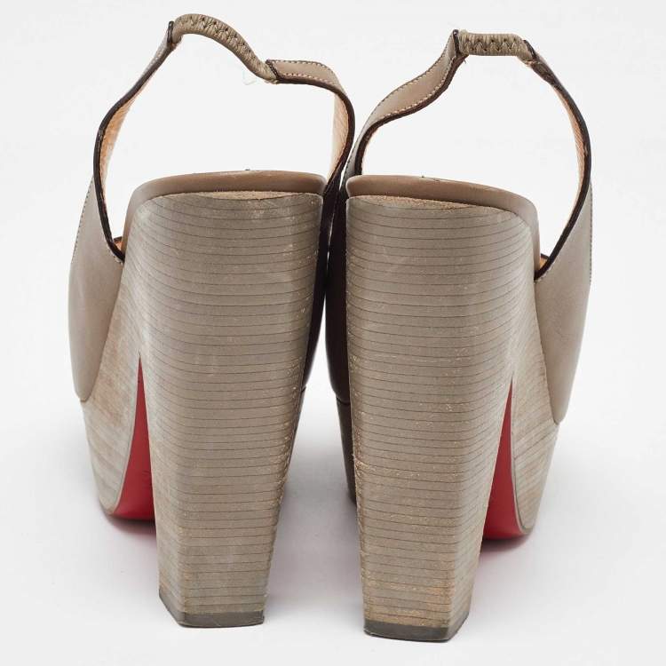 Pre Owned Christian Louboutin Taupe Leather Very Croise Slingback Platform Sandals Size 36.5