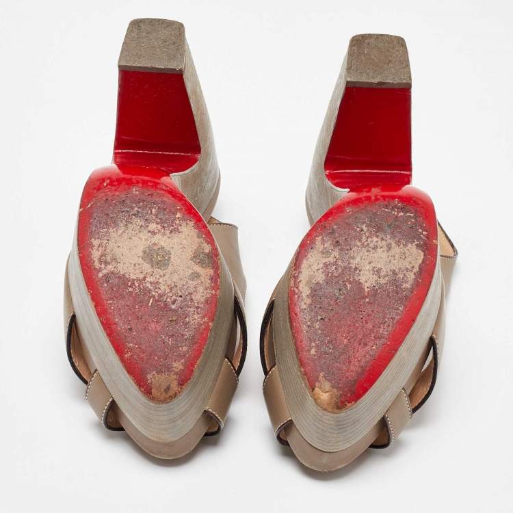 Pre Owned Christian Louboutin Taupe Leather Very Croise Slingback Platform Sandals Size 36.5