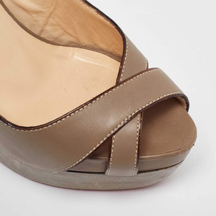 Pre Owned Christian Louboutin Taupe Leather Very Croise Slingback Platform Sandals Size 36.5