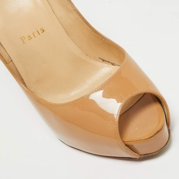 Pre Owned Christian Louboutin Beige Patent Leather New Very Prive Pumps Size 38