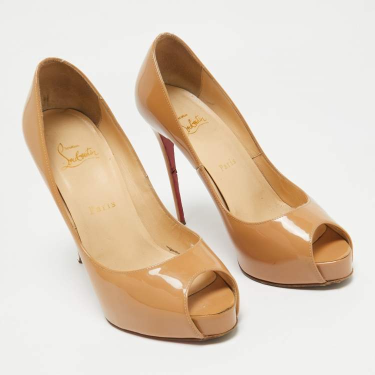 Pre Owned Christian Louboutin Beige Patent Leather New Very Prive Pumps Size 38