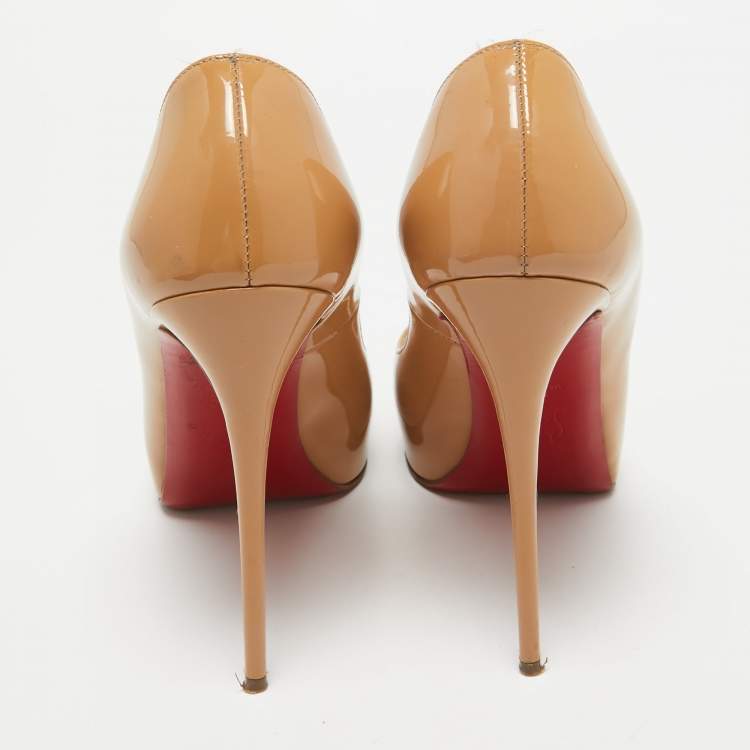 Pre Owned Christian Louboutin Beige Patent Leather New Very Prive Pumps Size 38